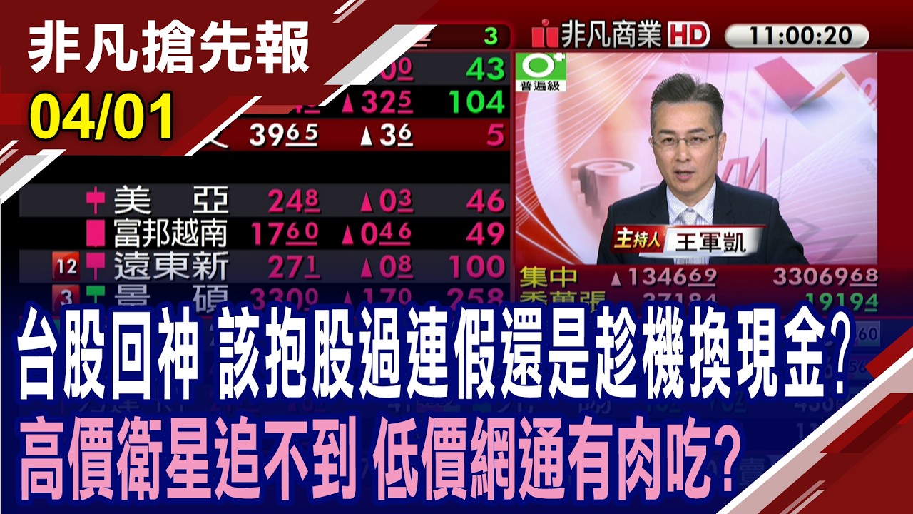 【台股回神 該抱股過連假還是趁機換現金? 高價衛星追不到 低價網通有肉吃?】20260401(王軍凱&times;黃清照) @ustvhotstock