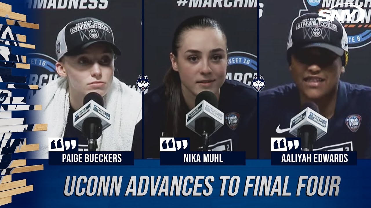 UConn advances to Final Four, Paige Bueckers, Nika Muhl, and Aaliyah Edwards react | SNY