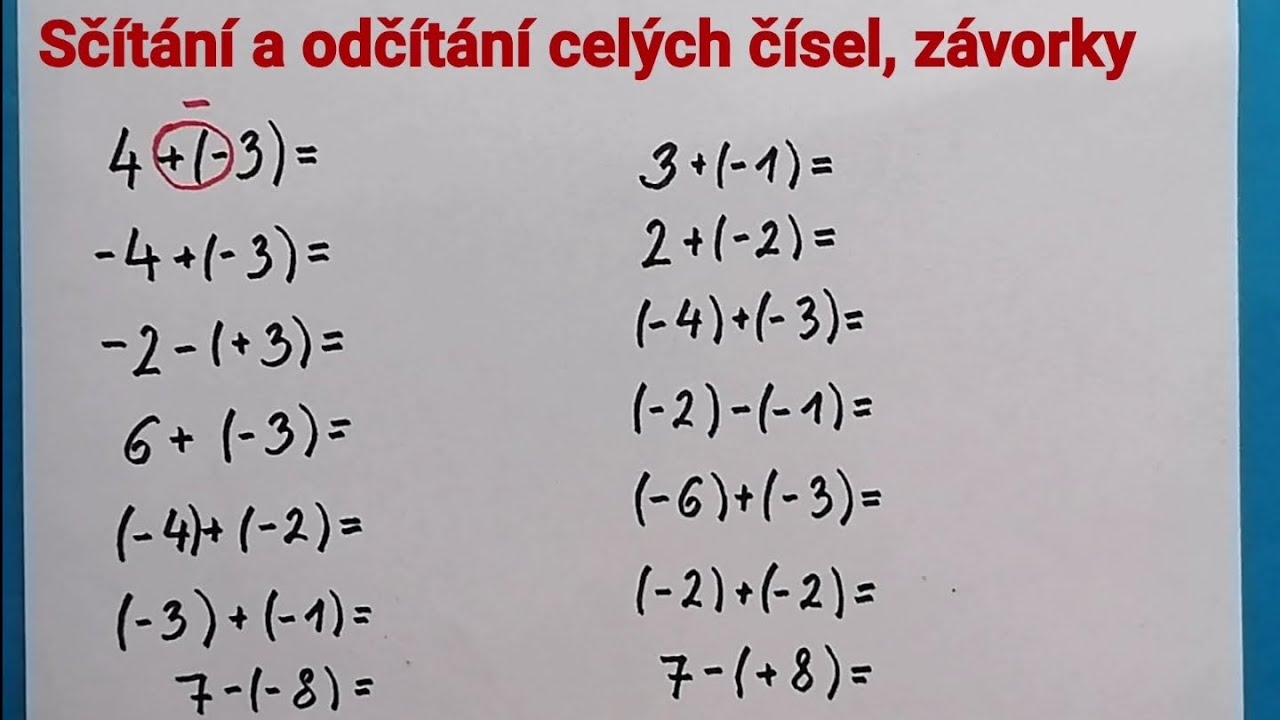 Celá čísla, sčítání a odčítání celých čísel závorky 7