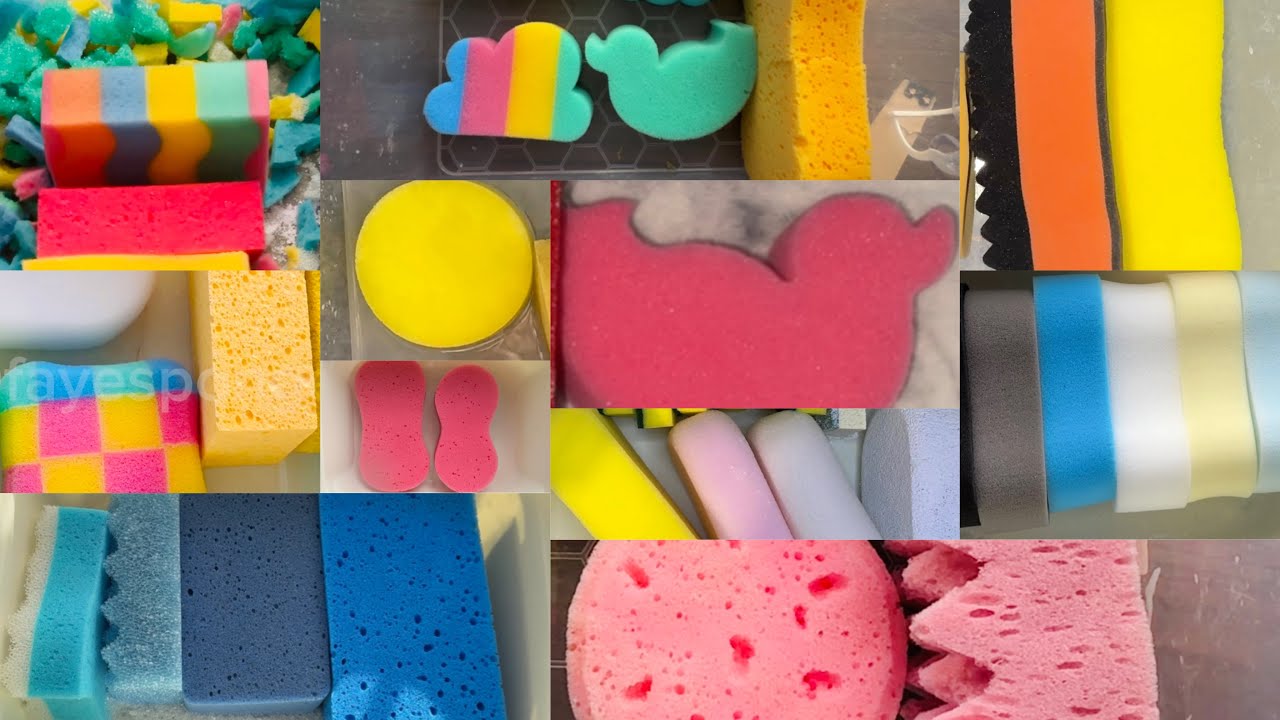 ASMR Jan sponge rip compilation part 1 ripping dry/wet/soapy/jelly/powder soft sponges 🧽 