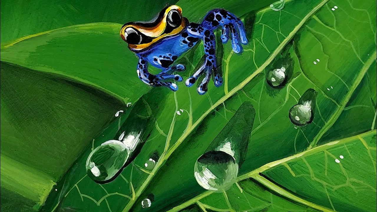 Tiny frog on the leaf/How to paint the drops/Acrylic paint for beginners/#33