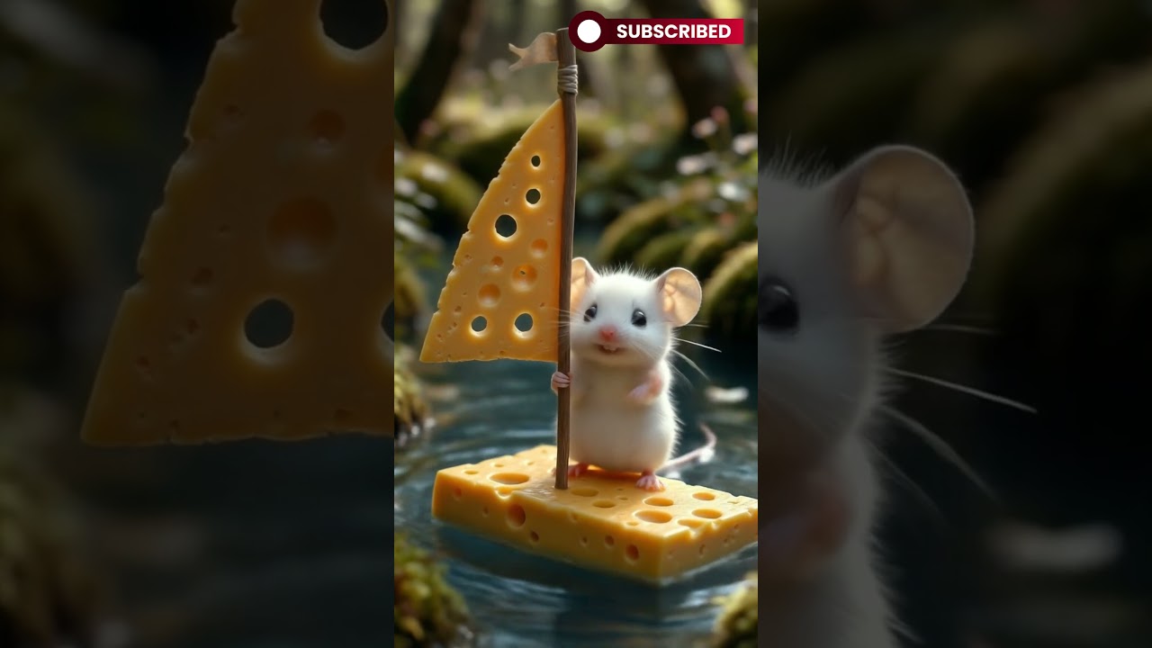 Flower Hat Cutie 🌼🐭. #CuteMouse #CheeseBoat #FunnyAnimals #AdorableMoments #MouseAdventure