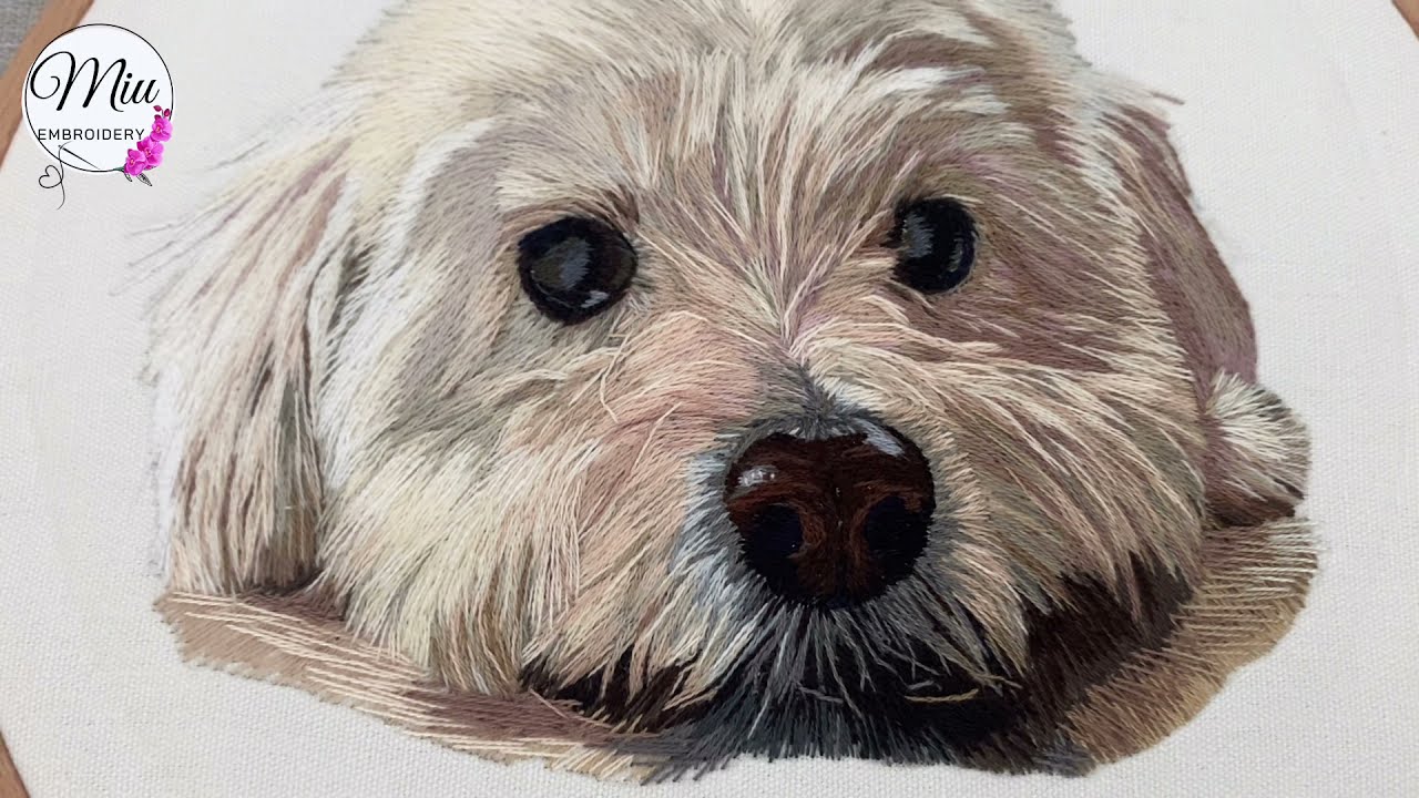 Thread Painting Dog Portrait 🐶: Custom Pet Embroidery Time Lapse