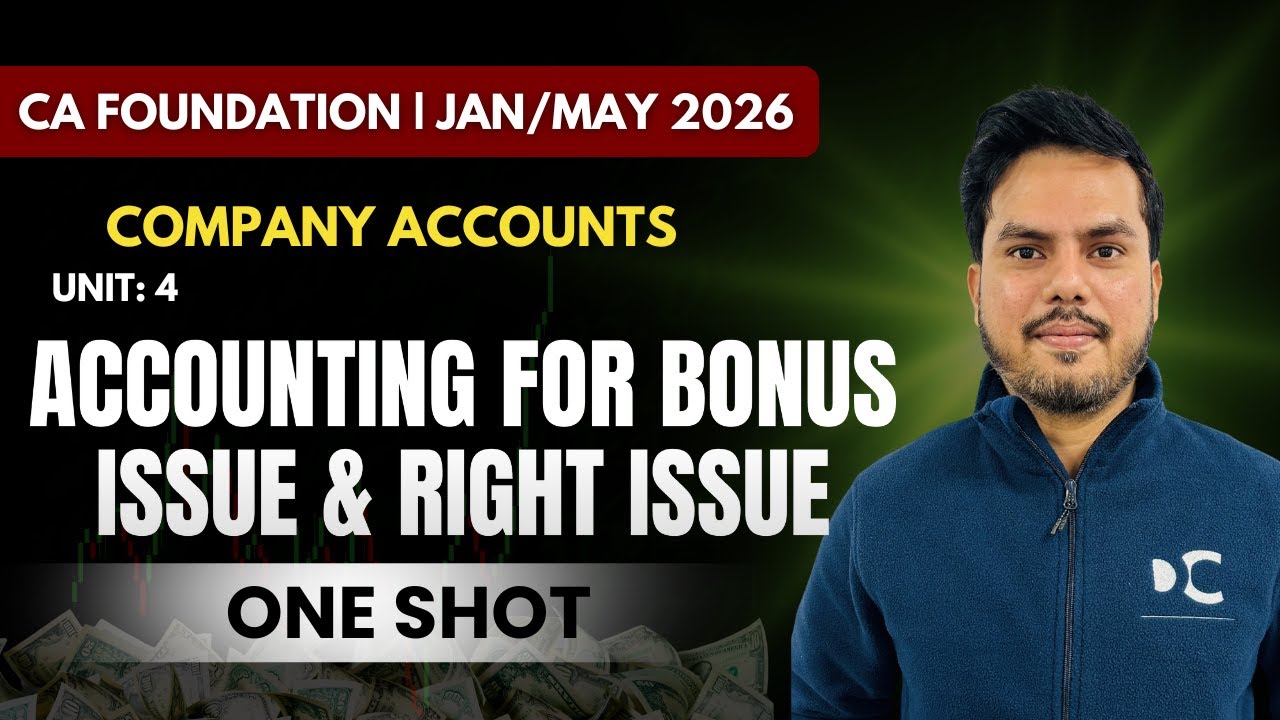 Accounting For Bonus Issue & Right Issue | CA Foundation | January/May 2026 | Accounting | One Shot