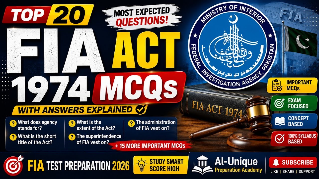 FIA Act 1974 MCQs | Top 20 Important Questions with Answers | FIA Test Preparation