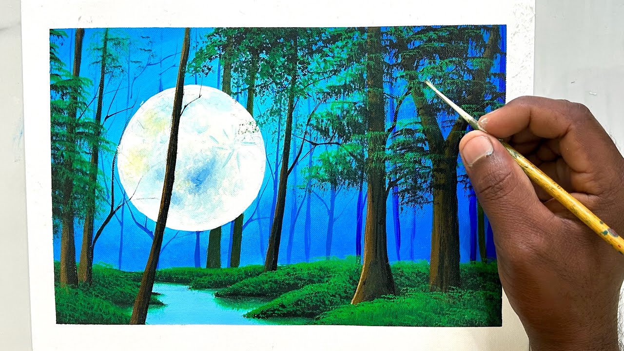 BEAUTIFUL NIGHT MOON PANTING/ LANDSCAPE PAINTING 