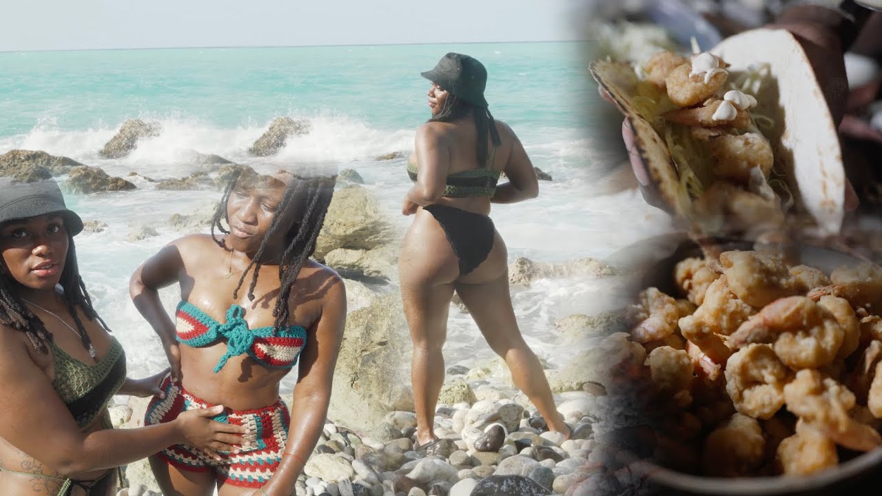 Outdoor Cooking Shrimp Tacos | Jamaican Bikini Beach Photoshoot