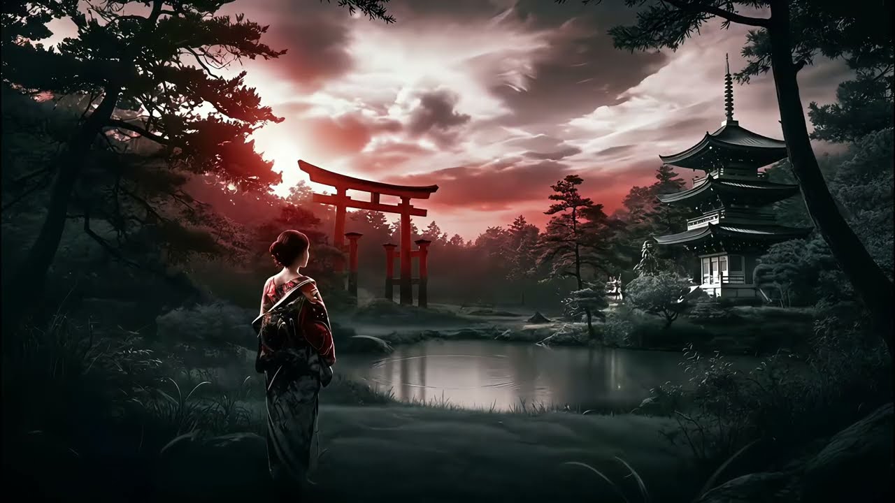 Geisha in the Japanese Garden at Sunset | Relaxing Chill Out Ambient Music