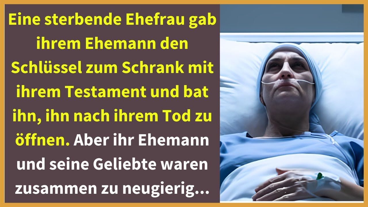 Eine sterbende Ehefrau gab ihrem Ehemann den Schlüssel zum Schrank mit ihrem Testament und bat ihn..