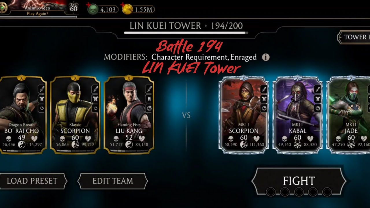 MK mobile , Battle 194 LIN KUEI Tower