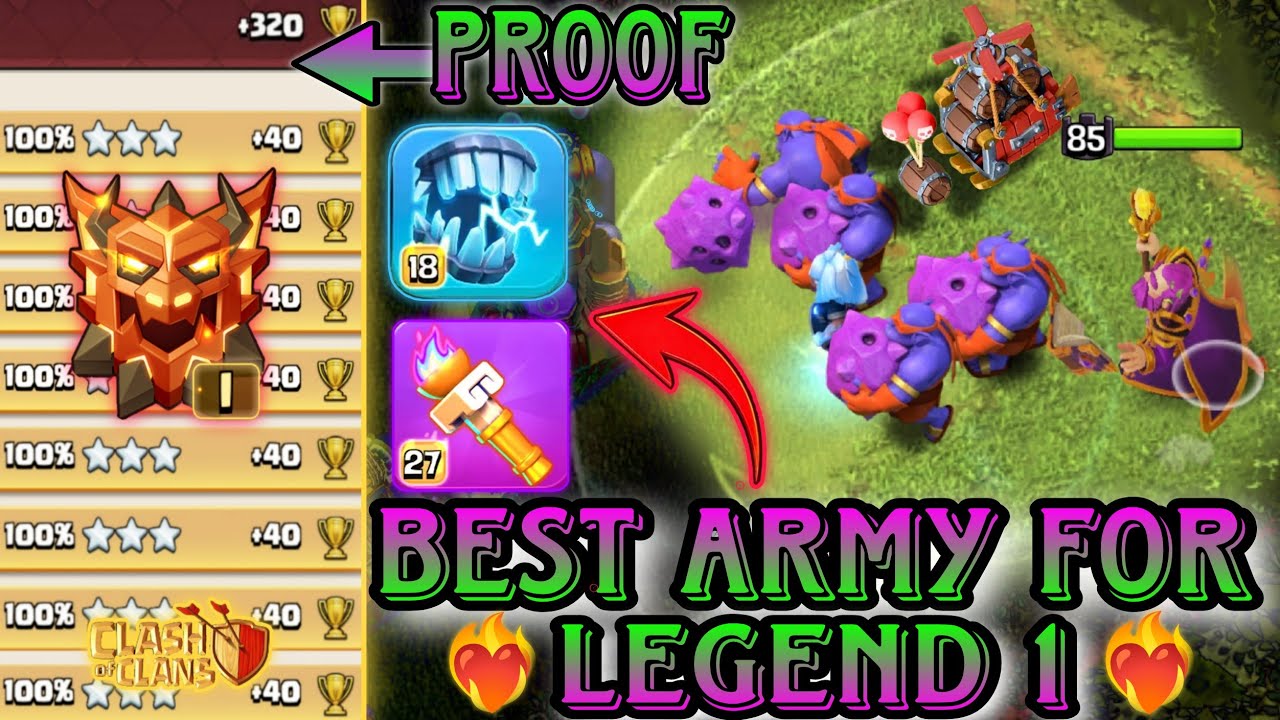 Best Army For Ranked Legend League 1. DD Charge+Super Bowler+Heroic 🔦 Dominating Every Base. Army 👇