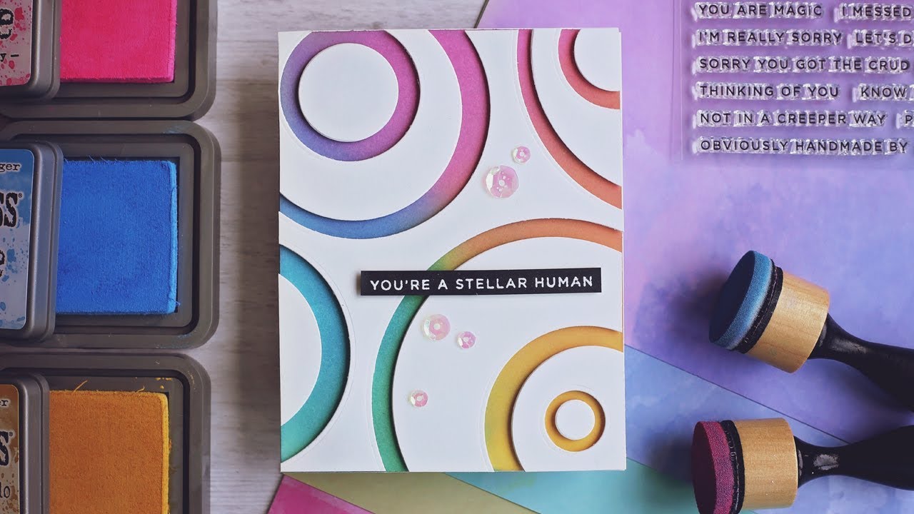 Simple Card Design - Distress Oxide Rainbow Circles + Giveaway Winner