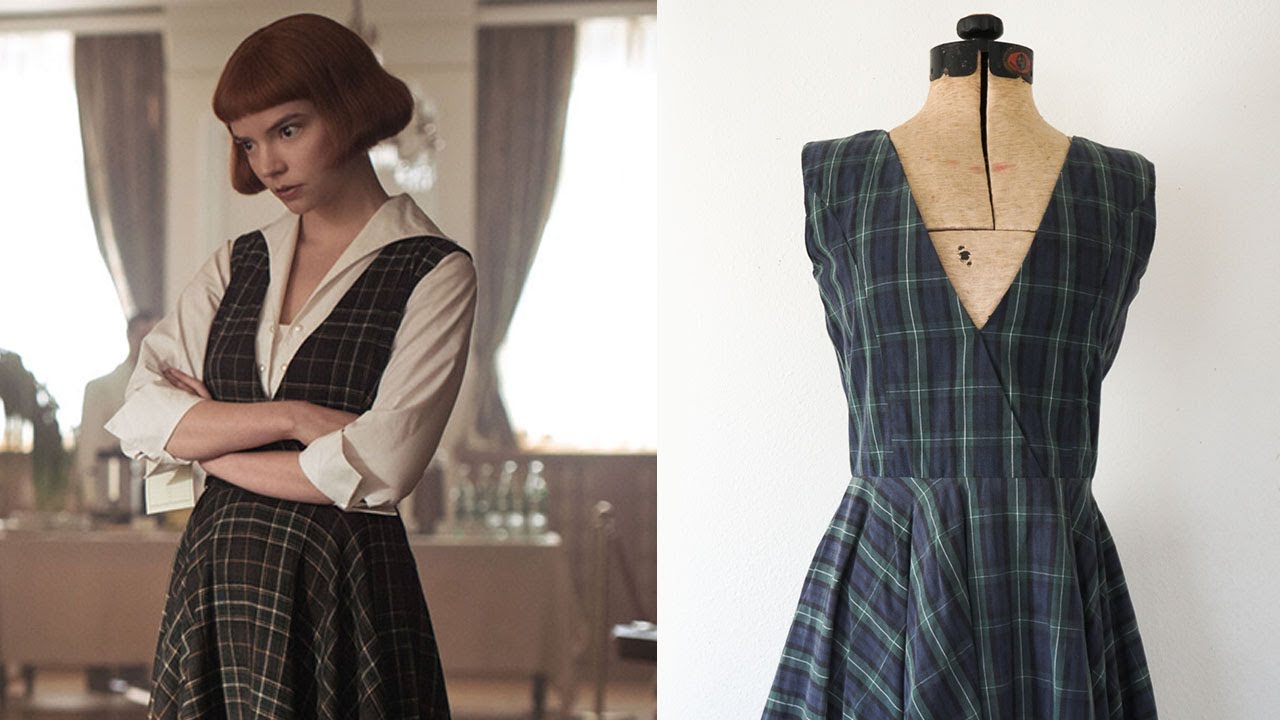 Sewing The Queen's Gambit inspired pinafore dress out of bed sheets | Thrift Flip | Sewing ASMR