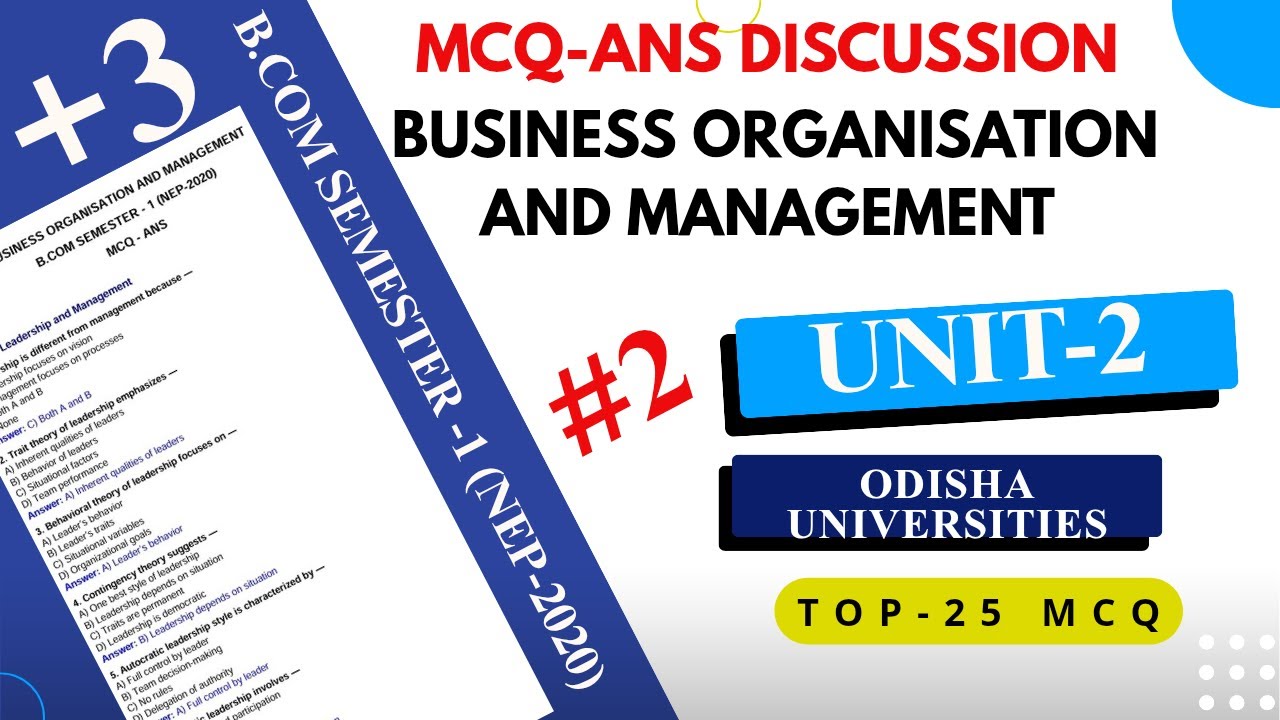 MCQ-Ans Series Part-2 BUSINESS ORGANISATION AND MANAGEMENT l Unit-2 l B.Com Semester-1 Core-II.1 l