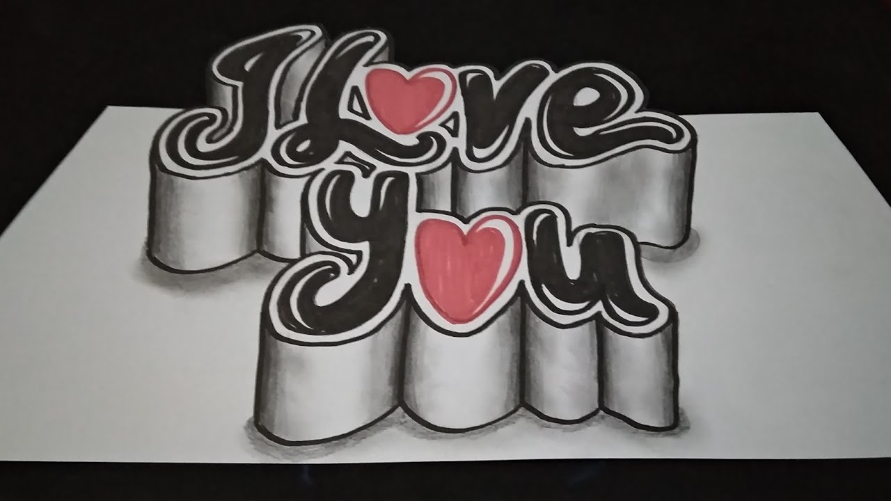 Tutorial cara menggambar tulisan 3d I LOVE YOU