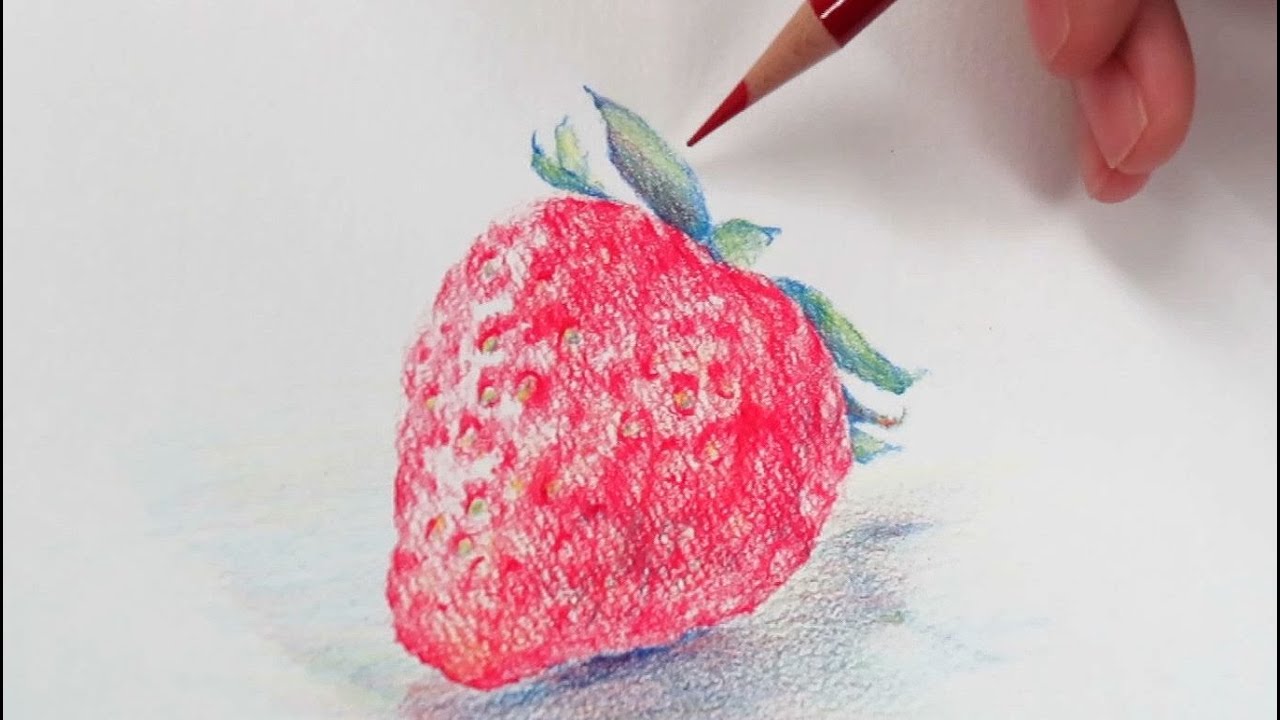 【初心者のための色鉛筆画】自宅で出来る！赤・青・黄色、3色の色鉛筆で描くイチゴ