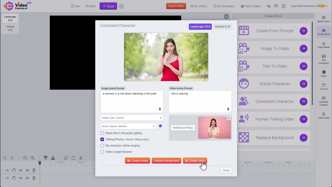 VideoExpress 2.0: Создание единообразных видеороликов с персонажами.