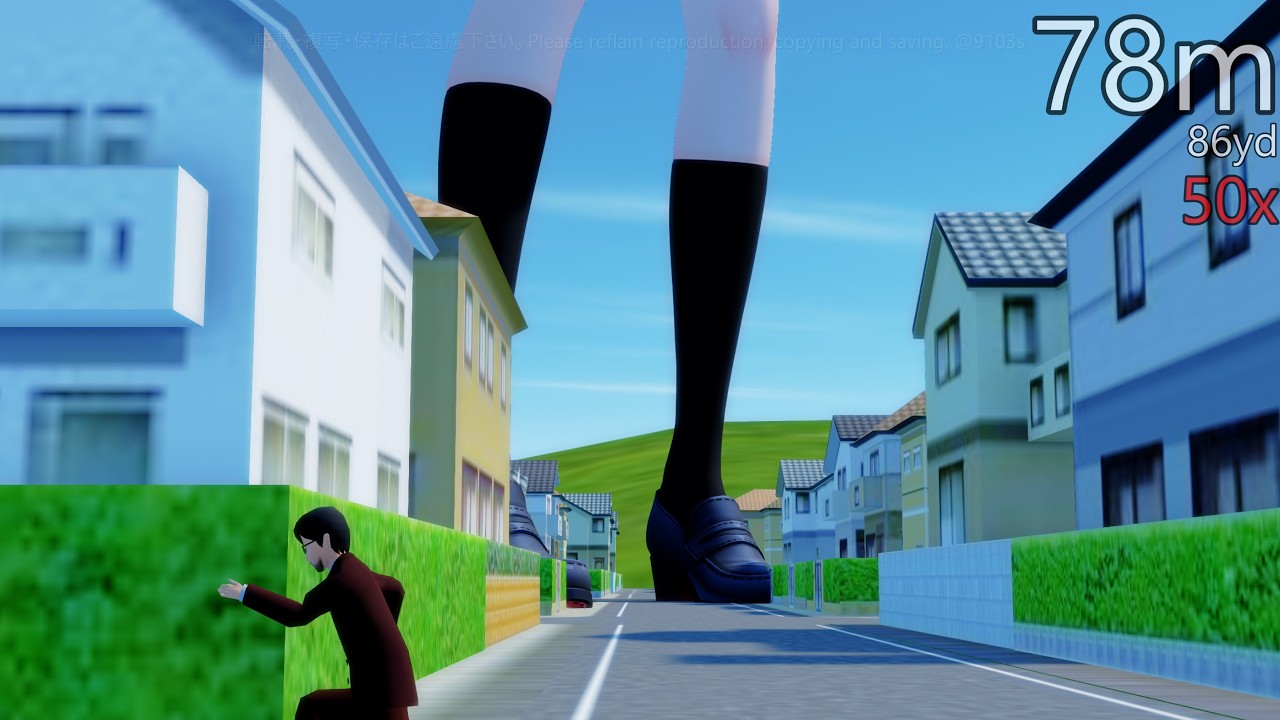 巨大化して逃げる小人を退治する千咲ちゃん 建造物破壊描写追加版
