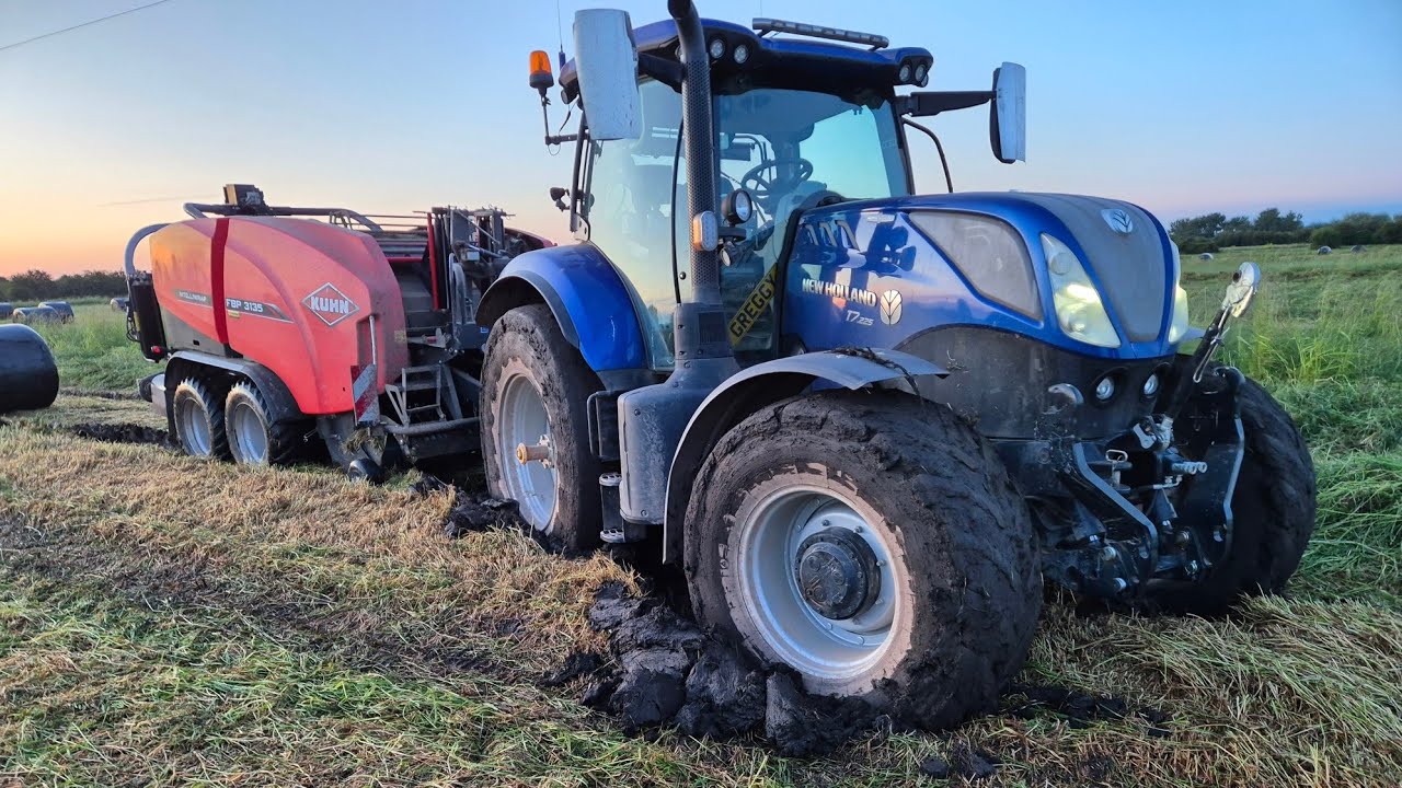 Tractor STUCK baling silage: Epic Fail & Rescue Mission