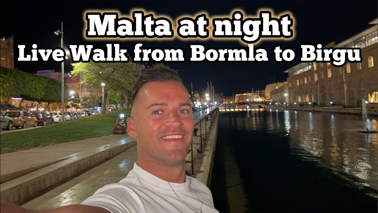 Malta at night - Live walk from Bormla to Birgu