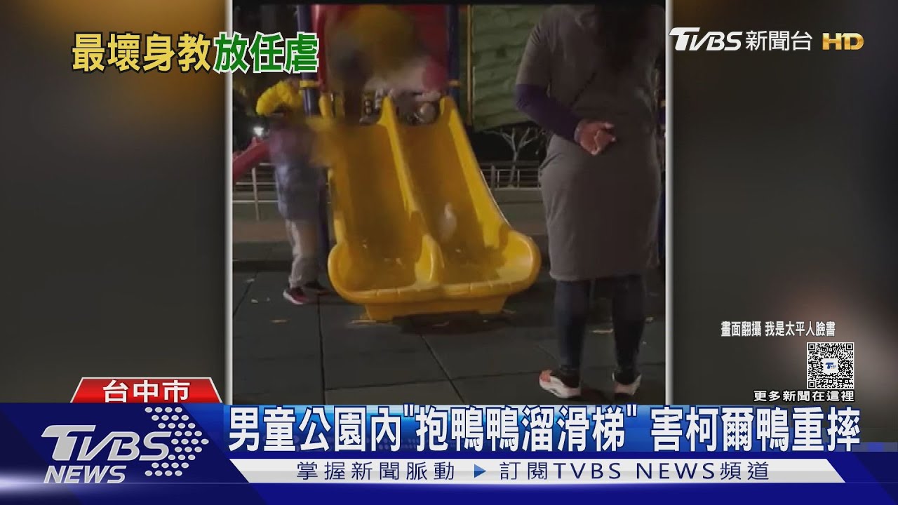 男童公園內｢抱鴨鴨溜滑梯｣ 害柯爾鴨重摔｜TVBS新聞 @TVBSNEWS01