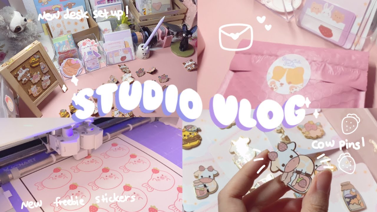Studio Vlog// running my small business, Daiso haul, preparing enamel pins, packing orders, stickers