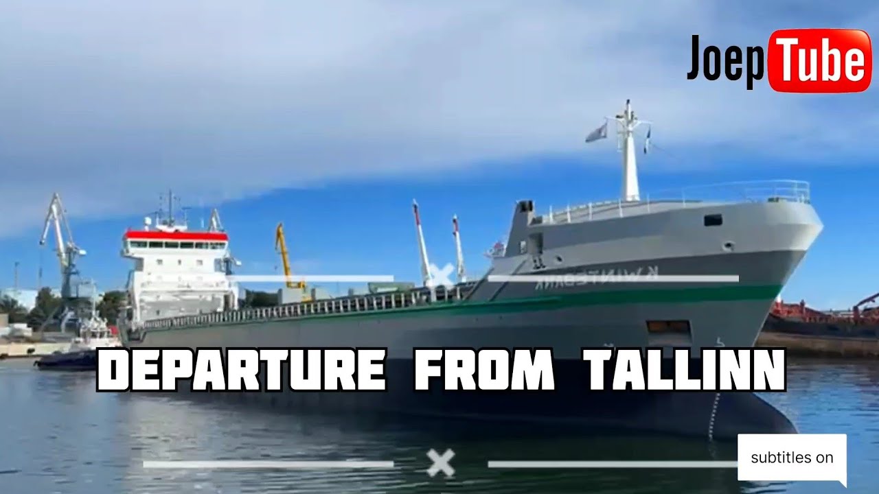 Tugboat assisted departure from Tallin with VHF radio traffic - time laps ship navigation video