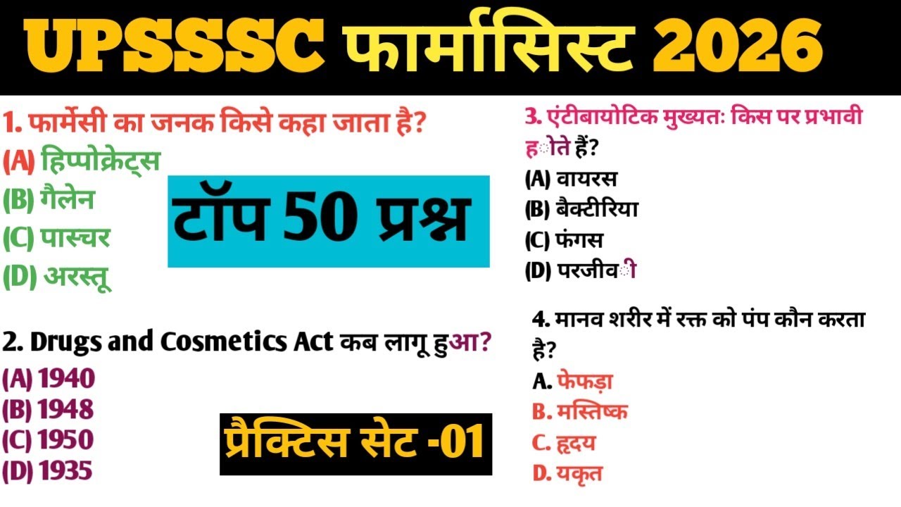 UPSSSC PHARMACIST practice set-1|UPSSSC फार्मासिस्ट प्रीवियस ईयर क्वेश्चन| upsssc pharmatcist pyq|