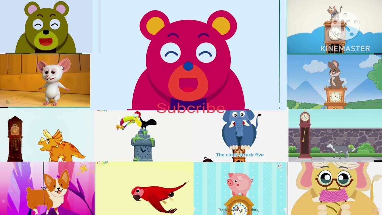 Hickory Dickory Dock 🐻🐘Bear and Elephants with Other Funny Animals | Sponsored by: Visual Effects |