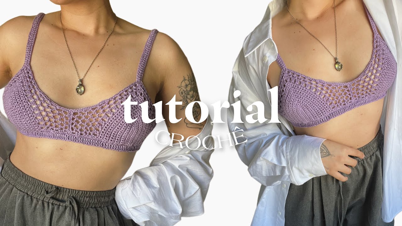 CROCHÊ TUTORIAL - top bikini com quadradinhos
