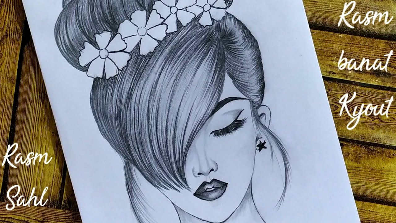 رسم بنات/رسم سهل/تعليم رسم بنت مع شعر جميل سهل خطوه بخطوه للمبتدئين/رسومات سهلة للبنات