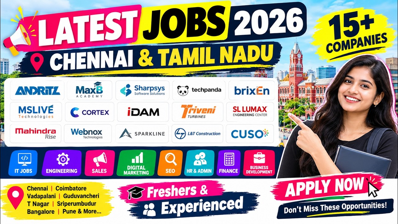 🔥 15 Latest Job Openings in Chennai & Tamil Nadu (September 2026) | Freshers & Experienced