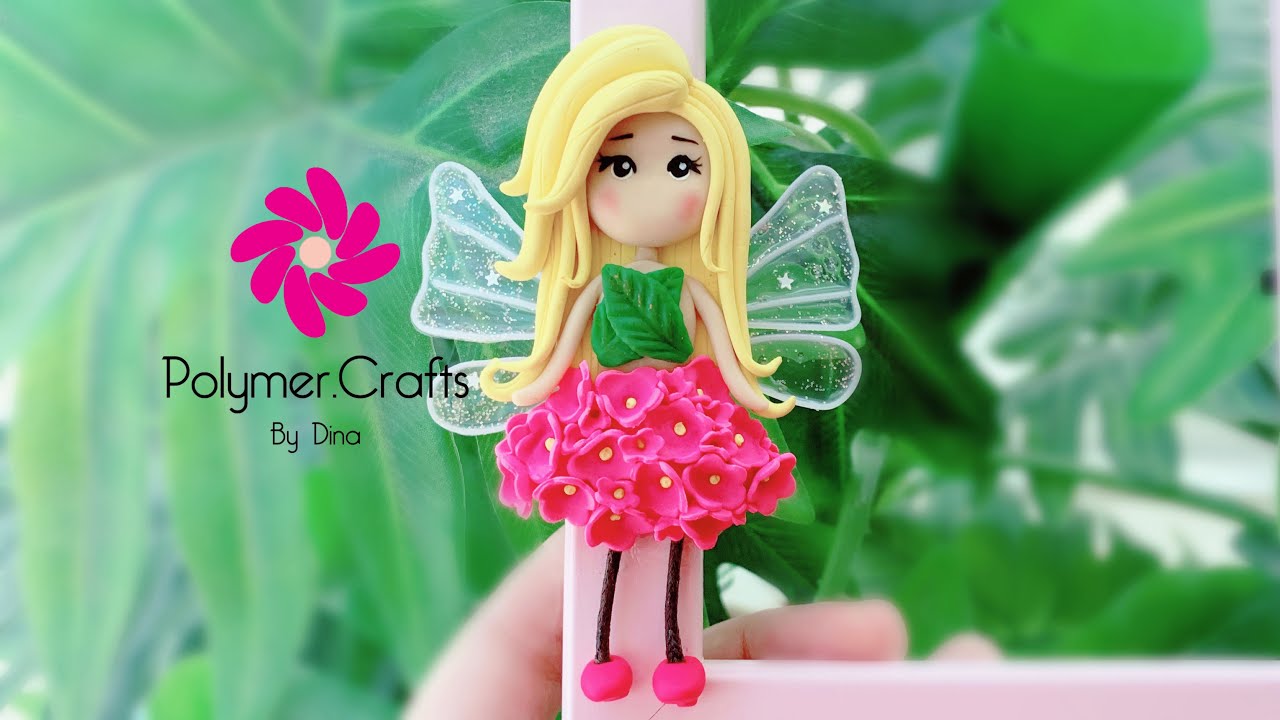 With subs! Polymer clay fairy with transparent wings - عروسة بجناحات شفافة بالصلصال الحراري