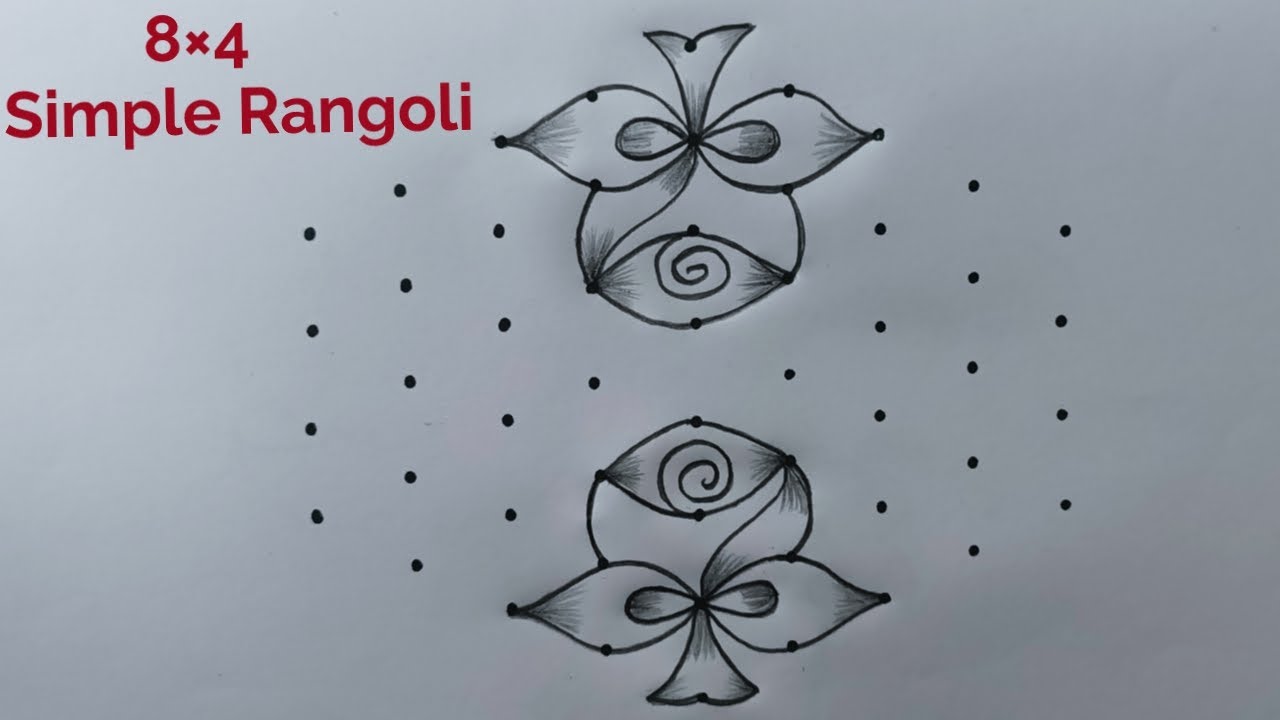 Very Simple Daily Rangoli Design 8×4 🌺 8 Dot Easy Rose Muggulu 🌺 Flower Rangoli 🌺 Beautiful Rangoli