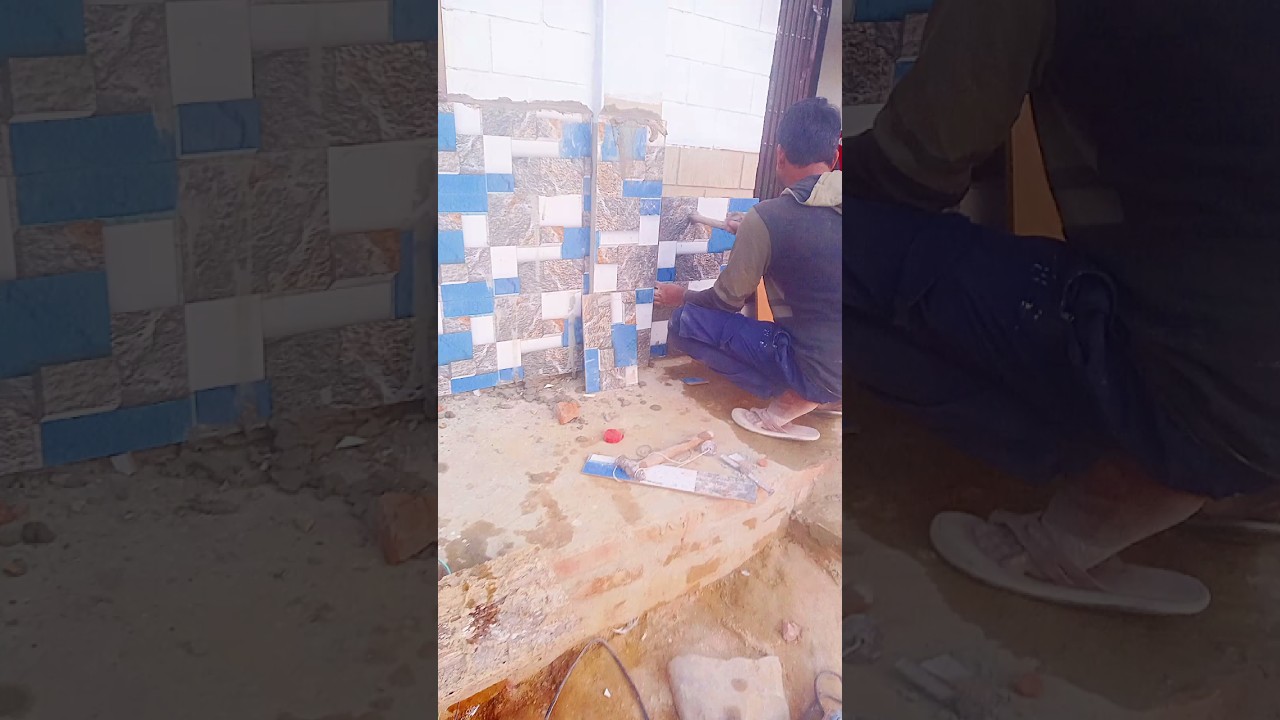 half wall kaise tiles laga raha hai 