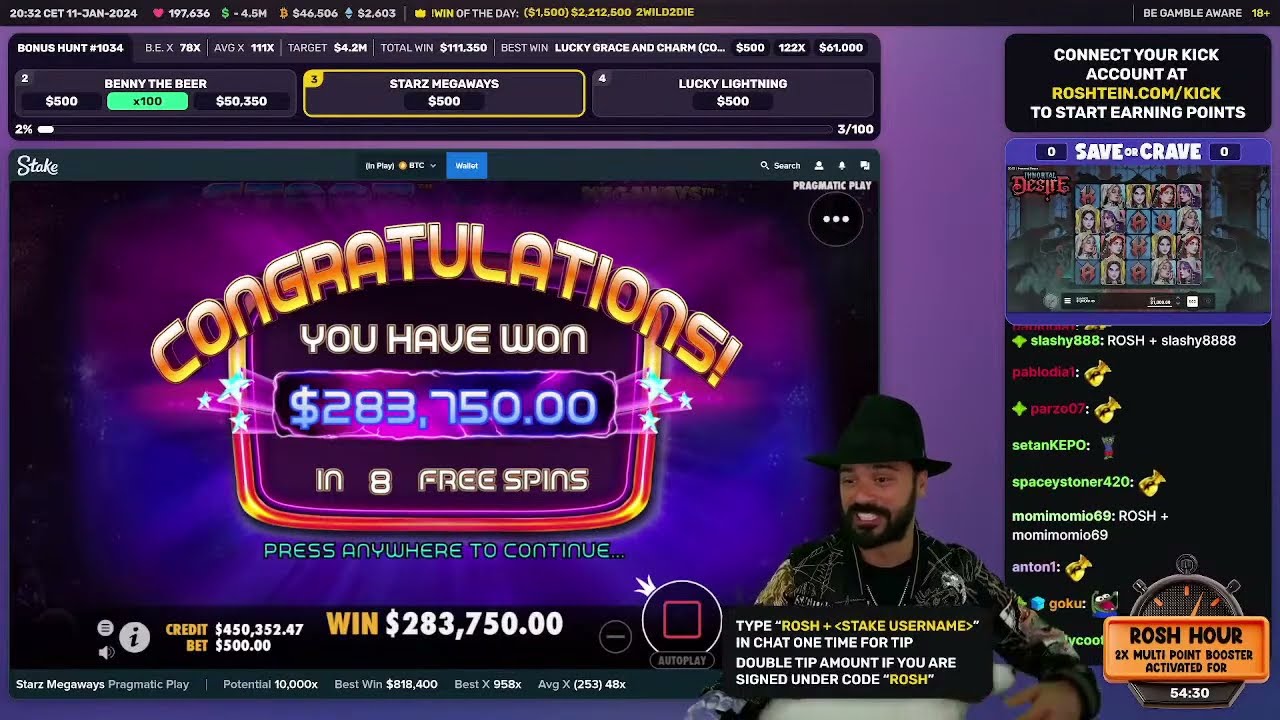 Roshtein's Bonus Opening 1034 & Game Play - Jan 11, 2024