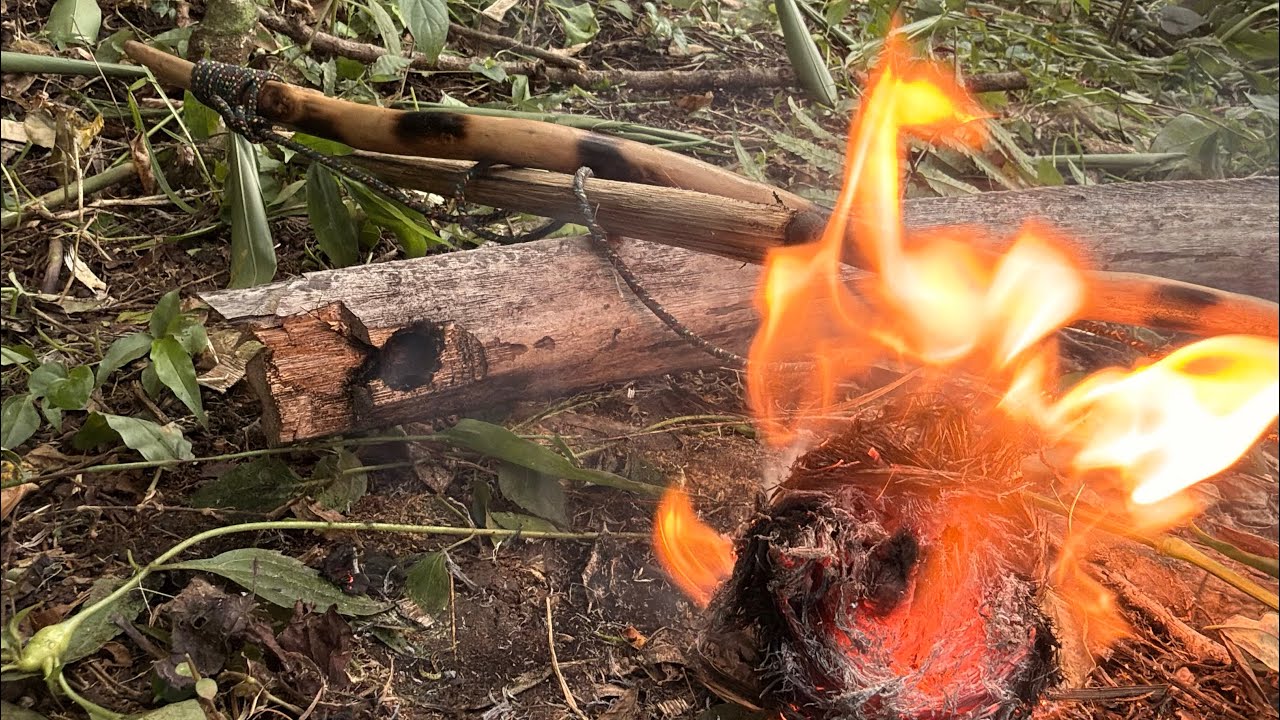 Damp wood fire board, Bow drill fire