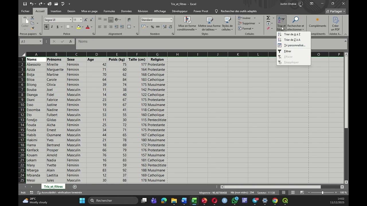 Module 1-Excel : S2-C4 Tris et filtres