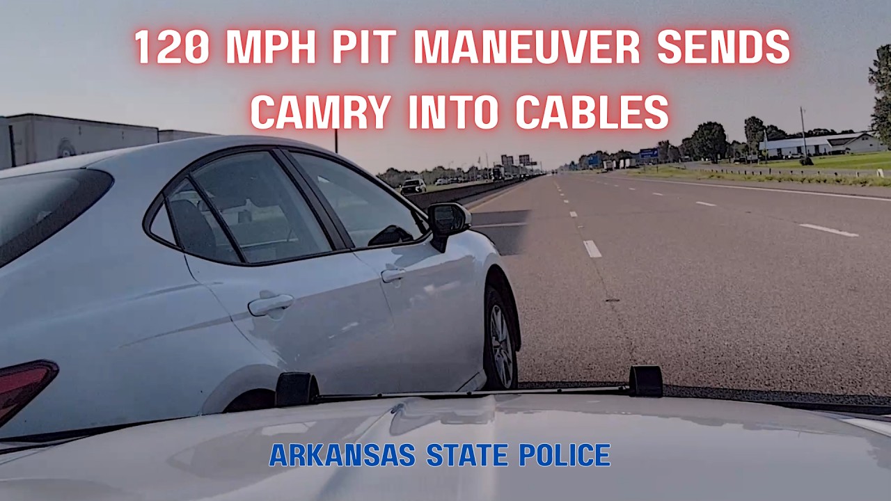 Arkansas State Police vs. Camry - High Speed pursuit ends w/ 120 MPH PIT Maneuver into cables #chase