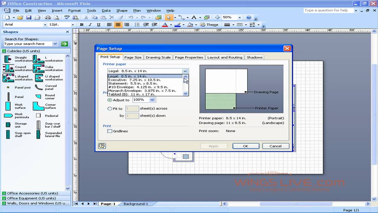 How To Use MS Visio - Page Setup - Wingslive
