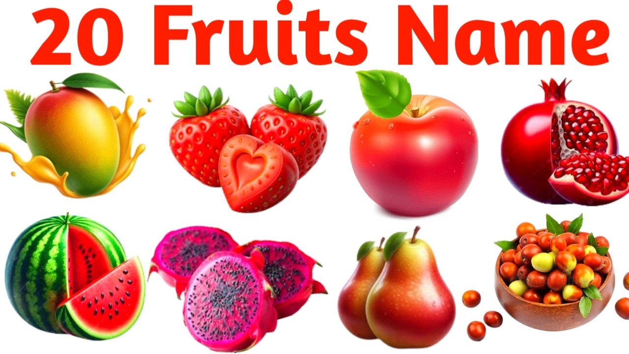Fruits Names in English | Learn 20 Fruit Names with Pictures for Kids & Toddlers