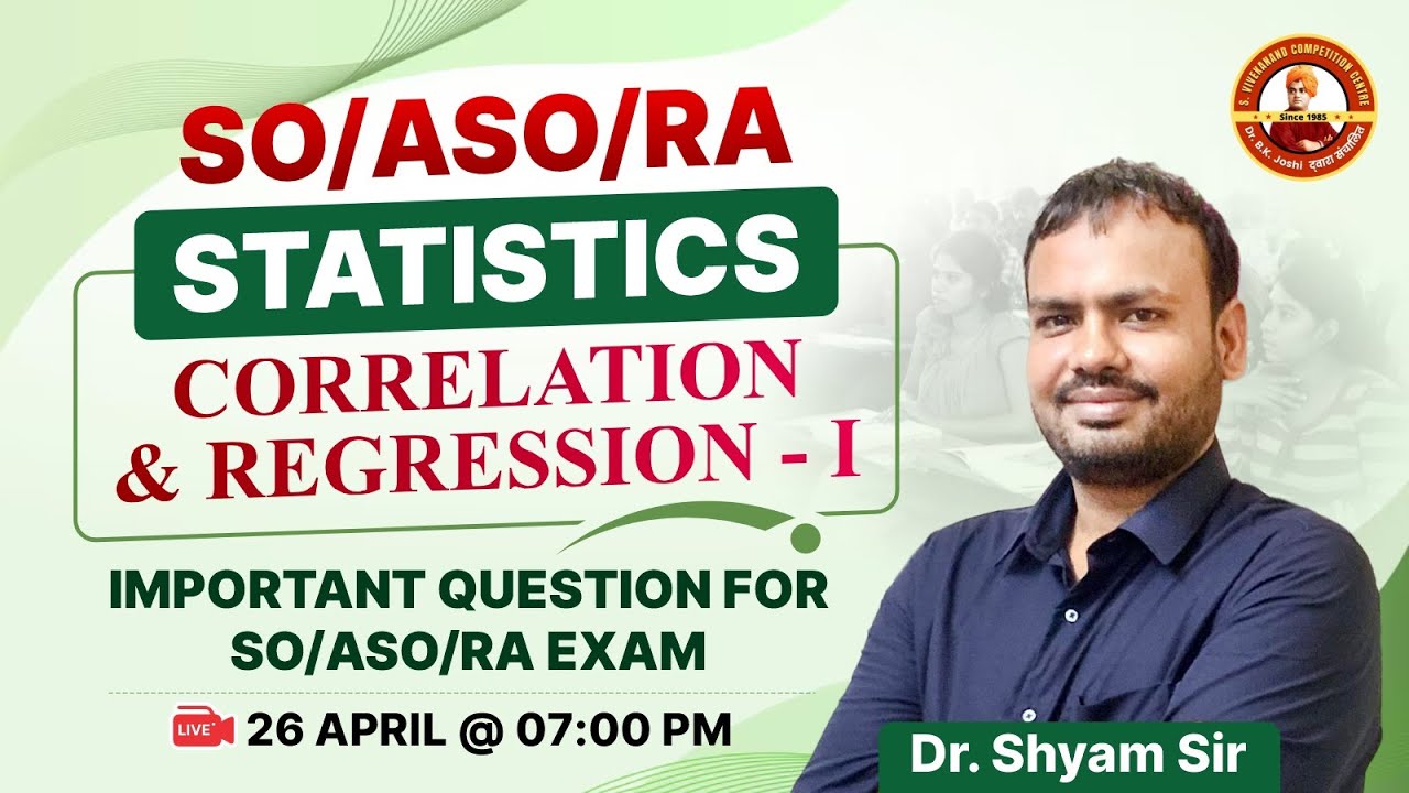 (RPSC) SO/ASO/RA Statistics Class | Correlation & Regression Part-1 Important Questions by Shyam Sir