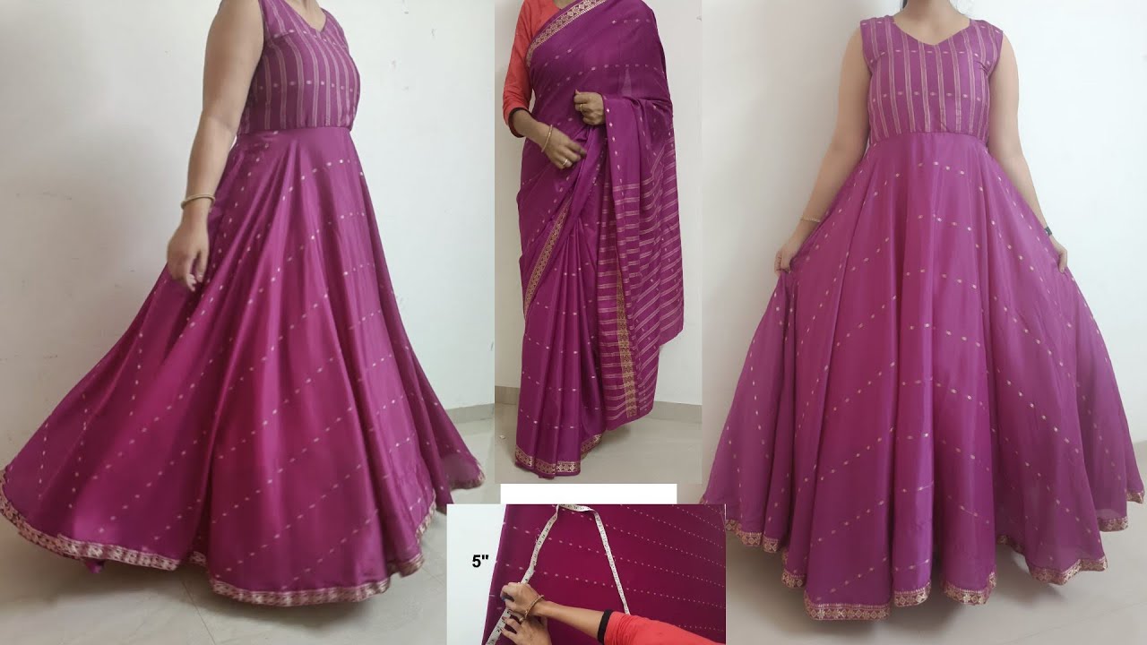 saree se gown kaise bnaye/ convert old saree into long gown/पुरानी साड़ी से बनाएं पार्टी वेयर गाउन