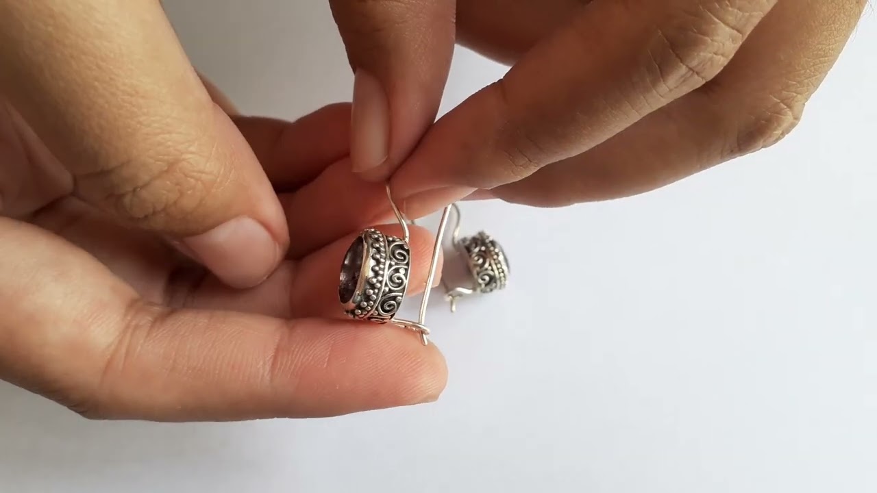 Sterling silver, Amethyst gemstone, Hook earrings