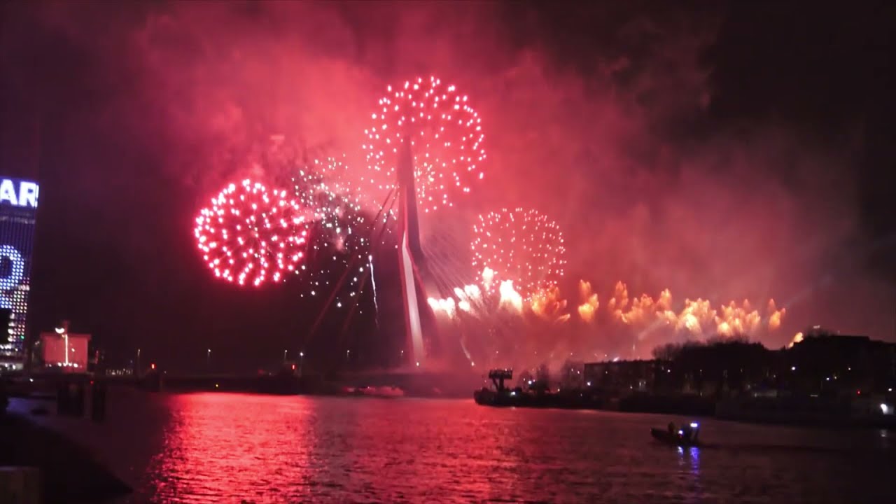 Amsterdam New year 2022 fireworks | Netherlands new year celebration Rotterdam Erasmusbrug Fireworks