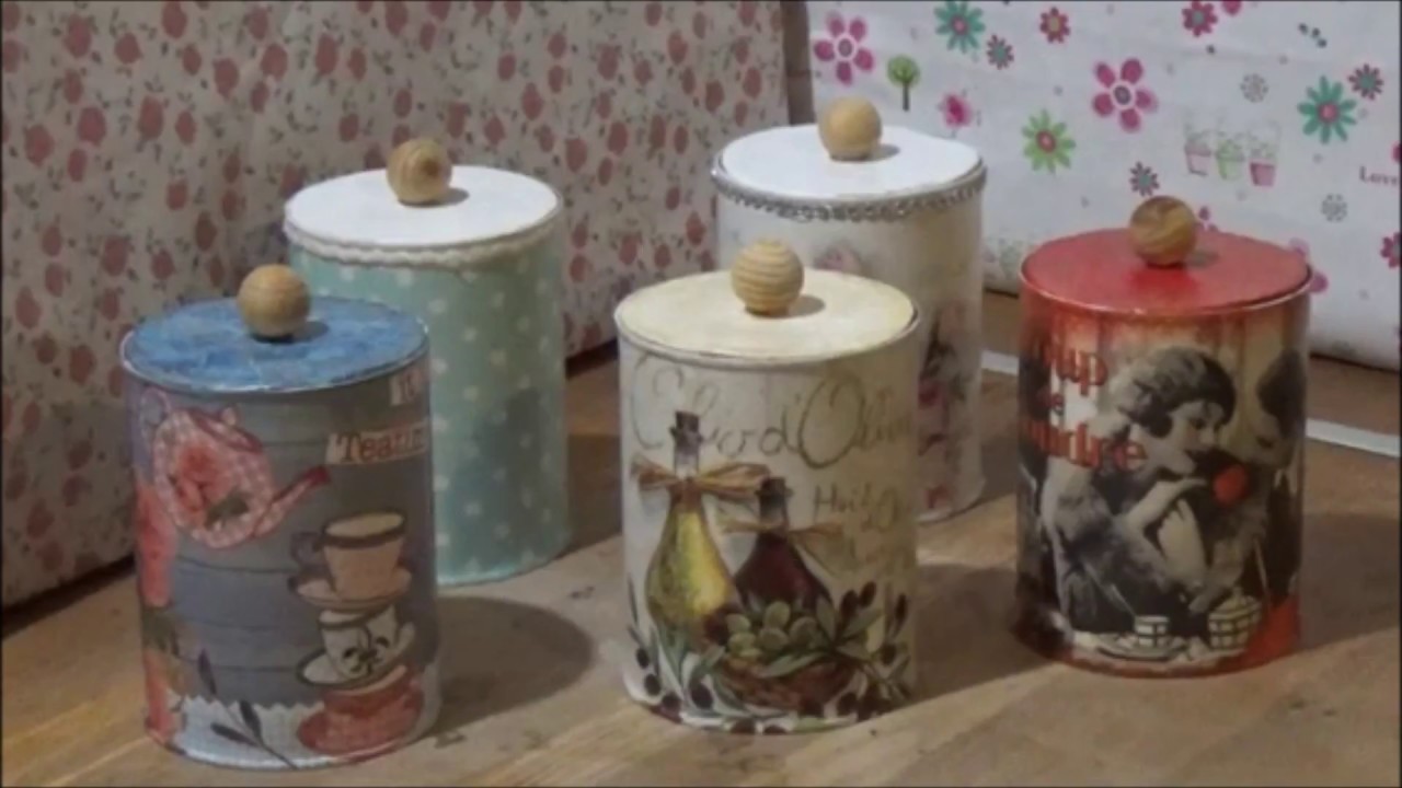 DIY decoupage on instant coffee cans II/Ντεκουπάζ σε κουτιά στιγμιαίου καφέ II