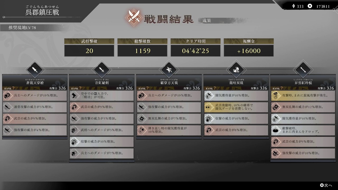 ※ネタバレあり【真・三國無双 ORIGINS】　弓　無双に挑む者　呉郡鎮圧戦　携行品無し　挑戦達成　天命変化　4'42