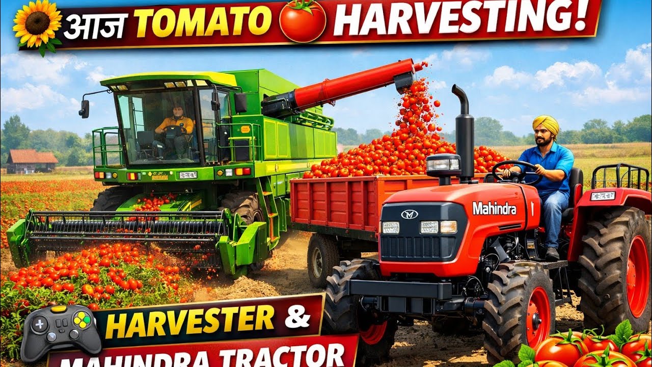 🌻आज टमाटर🍅 की कटाई कर रहे है Harvestar And Mahendra Tractors Se🚜🍅# Harvestar#tractor#games#viral