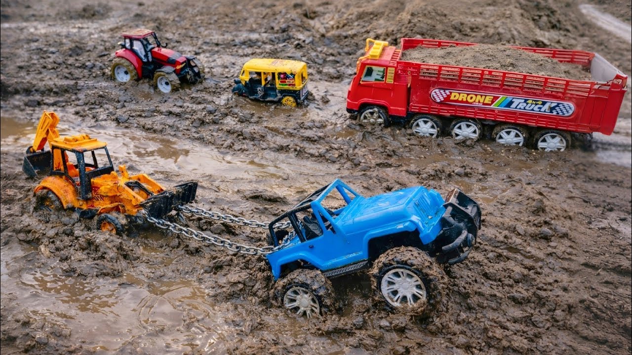 🚜 JCB stuck in mud 😱 | Monster Jeep pulled it out with a tow chain ⛓️🚙💥🔥
