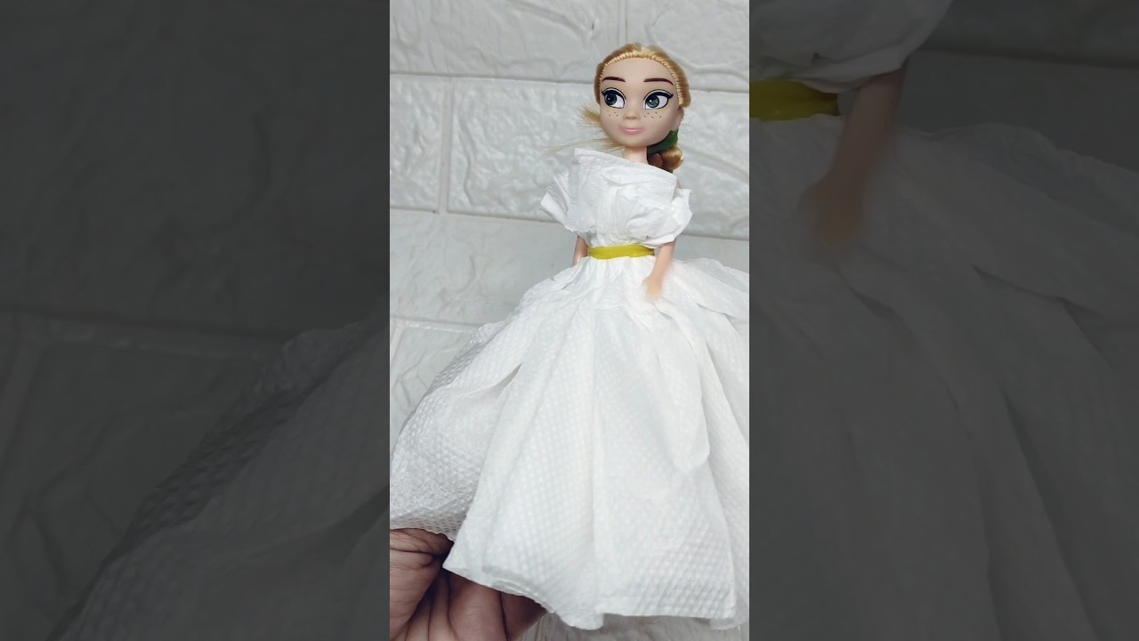 Easy Way to Make White Dress with Tissue paper #shorts #dolldress #dress #barbie #viral #barbie